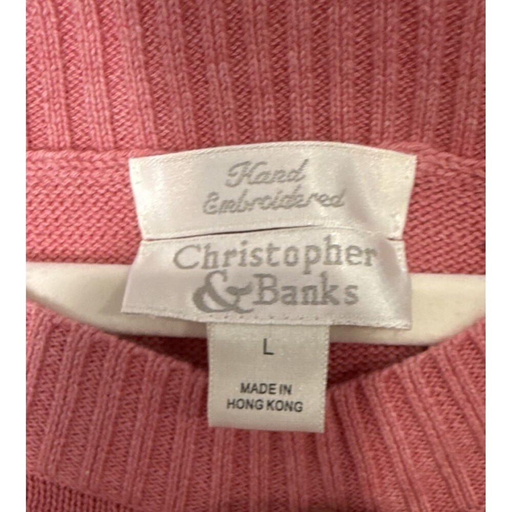 Vintage Christopher & Banks LG Pink Hand Embroidered Knit Scoop Neck Sweater Y2K - Picture 3 of 8